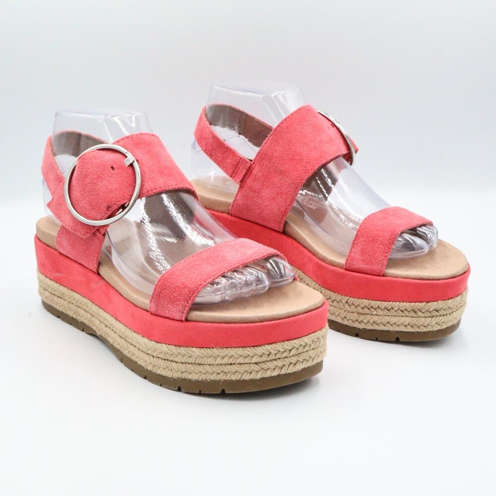 UGG April Platform Espadrille Sandals Coral Pink Suede Women’s Size 6.5
